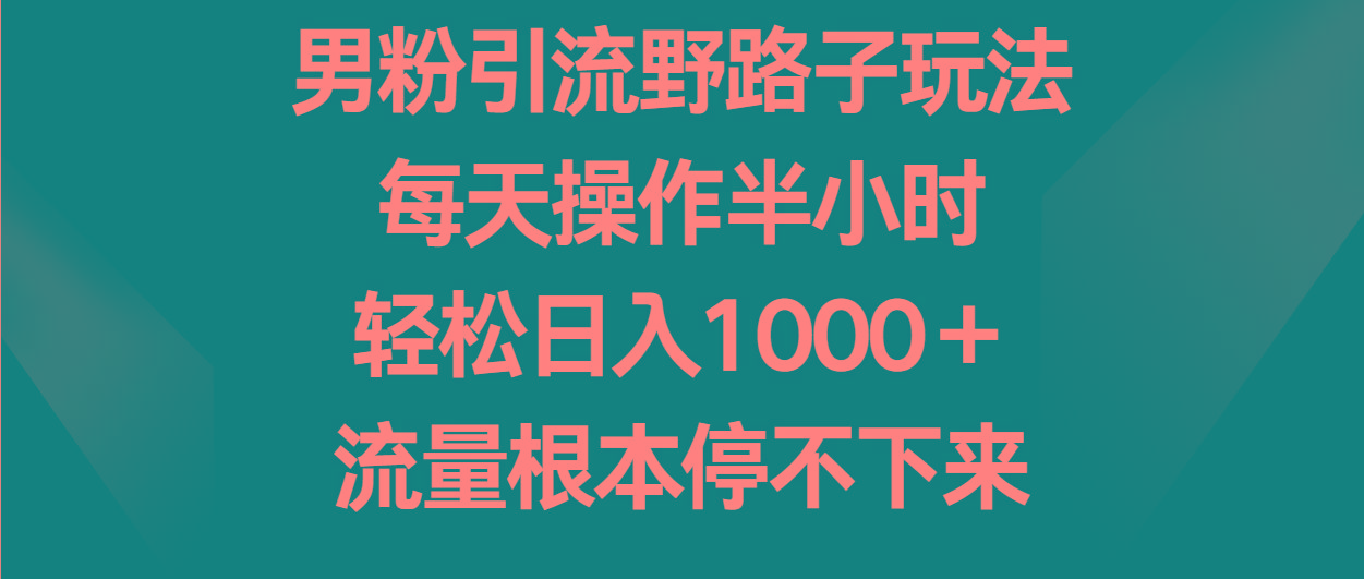 男粉引流野路子玩法，每天操作半小时轻松日入1000＋，流量根本停不下来-副业网创