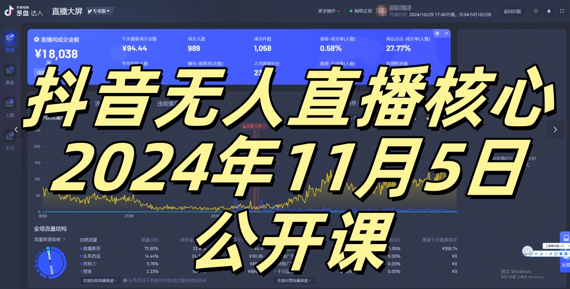 抖音无人直播核心公开课，咸鱼翻身小白可做带有睡后收入月入过万太简单【揭秘】-副业网创