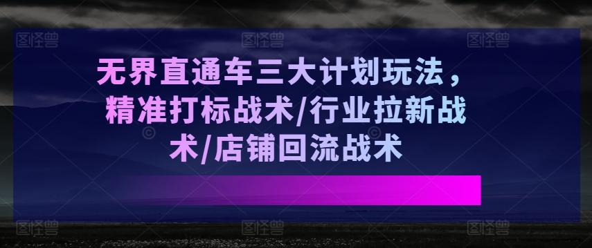 无界直通车三大计划玩法，精准打标战术/行业拉新战术/店铺回流战术-副业网创