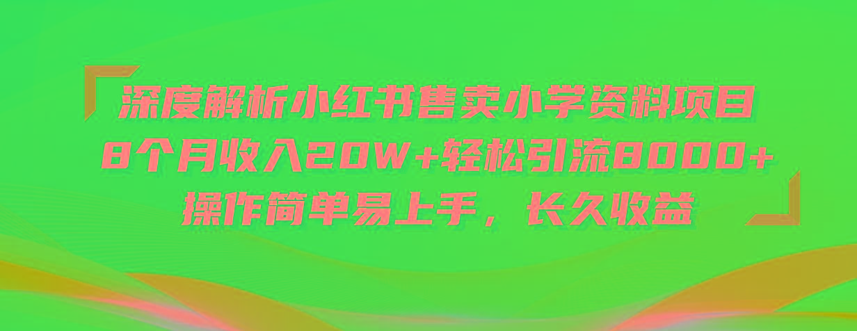 深度解析小红书售卖小学资料项目 8个月收入20W+轻松引流8000+操作简单…-副业网创