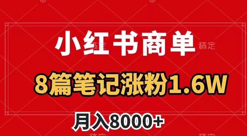 小红书商单最新玩法，8篇笔记涨粉1.6w，作品制作简单，月入8000+【揭秘】-副业网创