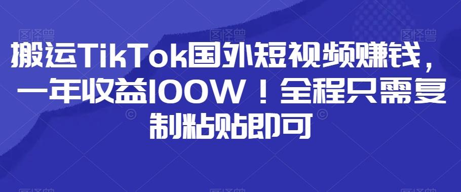 搬运TikTok国外短视频赚钱，一年收益100W！全程只需复制粘贴即可-副业网创