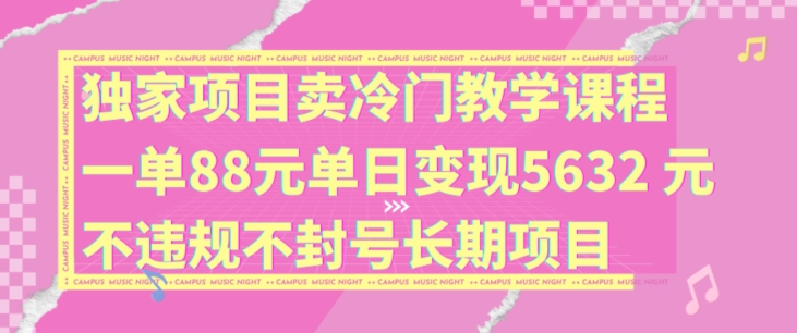 独家项目卖冷门教学课程一单88元单日变现5632元违规不封号长期项目【揭秘】-副业网创