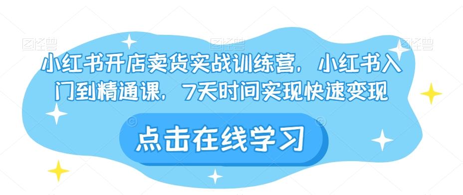 小红书开店卖货实战训练营，小红书入门到精通课，7天时间实现快速变现-副业网创