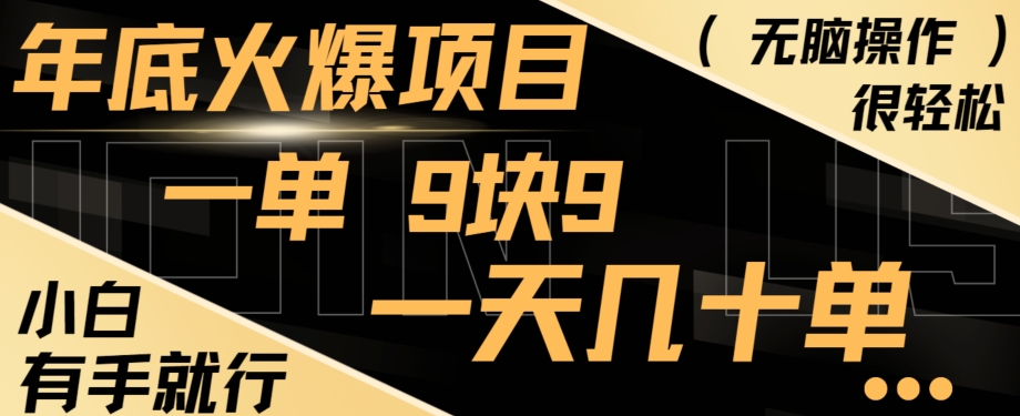 年底火爆项目，一单9.9，一天几十单，只需一部手机，傻瓜式操作，小白有手就行-副业网创