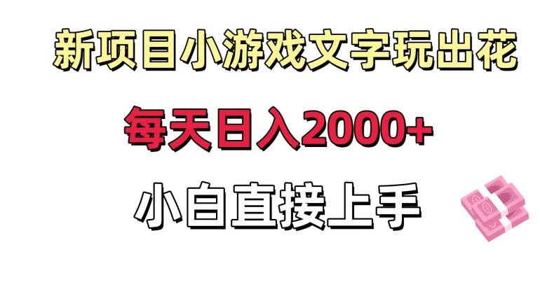 新项目小游戏文字玩出花日入2000+，每天只需一小时，小白直接上手【揭秘】-副业网创