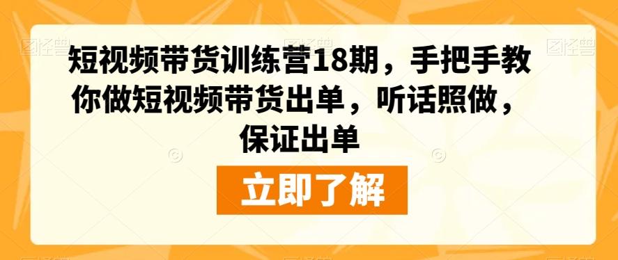 短视频带货训练营18期，手把手教你做短视频带货出单，听话照做，保证出单-副业网创