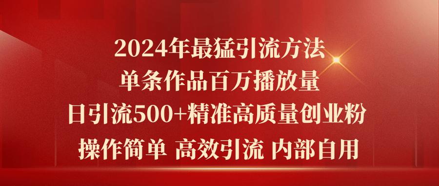 2024年最猛暴力引流方法，单条作品百万播放 单日引流500+高质量精准创业粉-副业网创