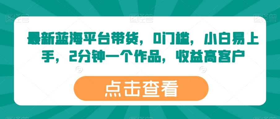 最新蓝海平台带货，0门槛，小白易上手，2分钟一个作品，收益高【揭秘】-副业网创