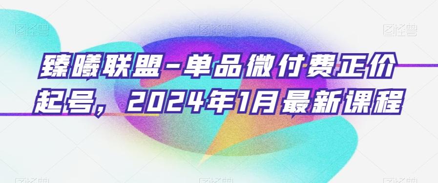 臻曦联盟-单品微付费正价起号，2024年1月最新课程-副业网创