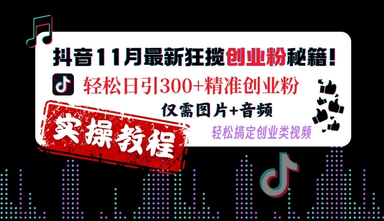 抖音11月最新狂揽创业粉秘籍，轻松日引300+精准创业粉，仅需图片+音频，轻松搞定创业类视频-副业网创