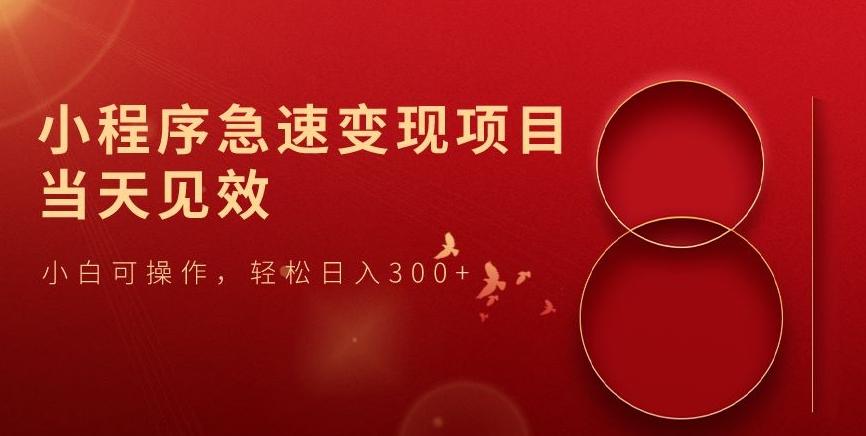 小程序急速变现项目，当天见效，小白可操作，轻松日入300+-副业网创
