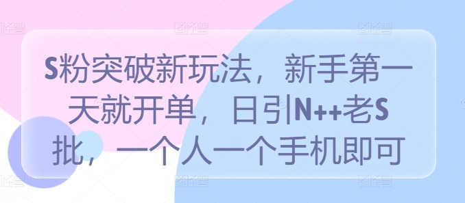 S粉突破新玩法，新手第一天就开单，日引N++老S批，一个人一个手机即可【揭秘】-副业网创