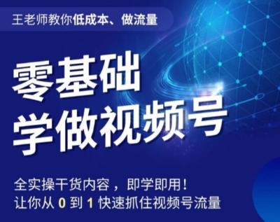 王老师教你低成本、做流量，零基础学做视频号，0-1快速抓住视频号流量-副业网创