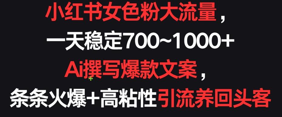 小红书女色粉大流量，一天稳定700~1000+  Ai撰写爆款文案，条条火爆+高粘性引流养回头客【揭秘】-副业网创