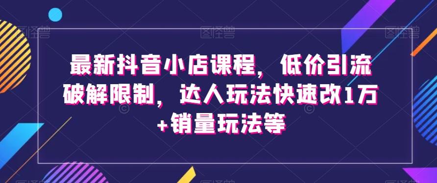 最新抖音小店课程，低价引流破解限制，达人玩法快速改1万+销量玩法等-副业网创