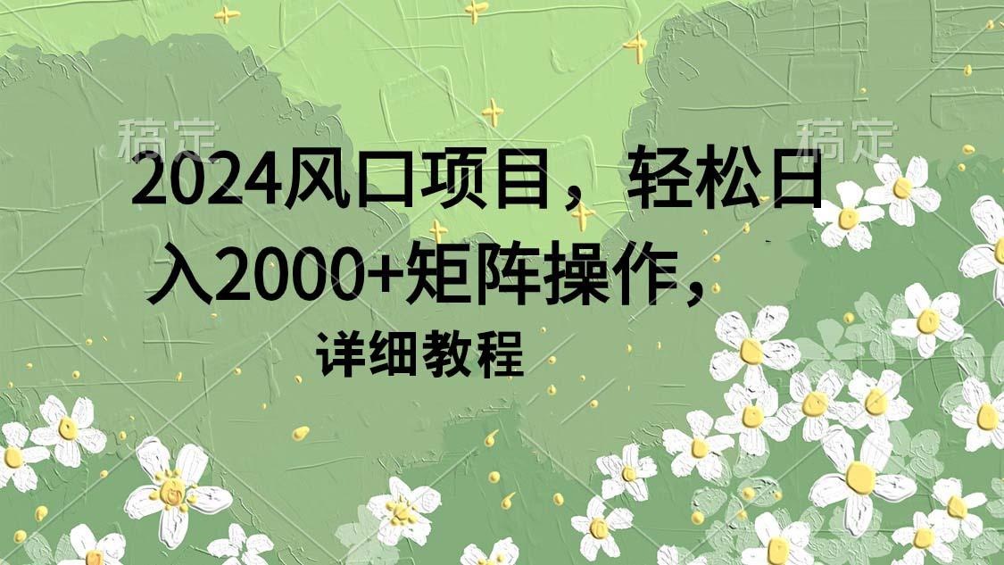(9652期)2024风口项目，轻松日入2000+矩阵操作，详细教程-副业网创