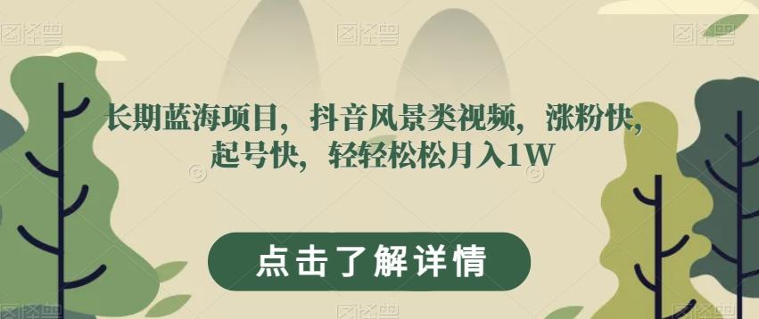 长期蓝海项目，抖音风景类视频，涨粉快，起号快，轻轻松松月入1W【揭秘】-副业网创
