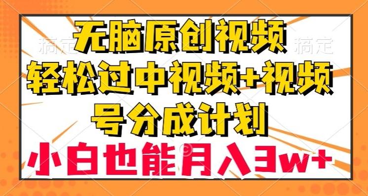 无脑原创视频，轻松过中视频+视频号分成计划，小白也能月入3w+【揭秘】-副业网创