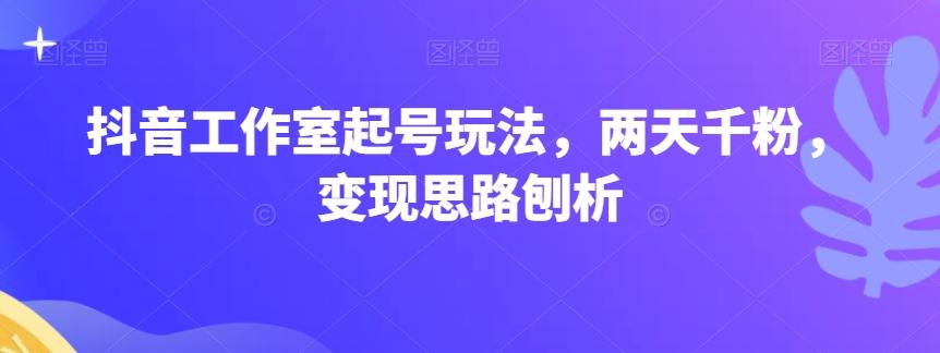 抖音工作室起号玩法，两天千粉，变现思路刨析-副业网创