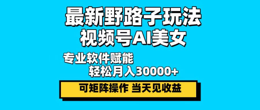 最新野路子玩法，视频号AI美女，当天见收益，轻松月入30000＋-副业网创