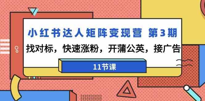 小红书达人矩阵变现营第3期，找对标，快速涨粉，开蒲公英，接广告(11节课)-副业网创