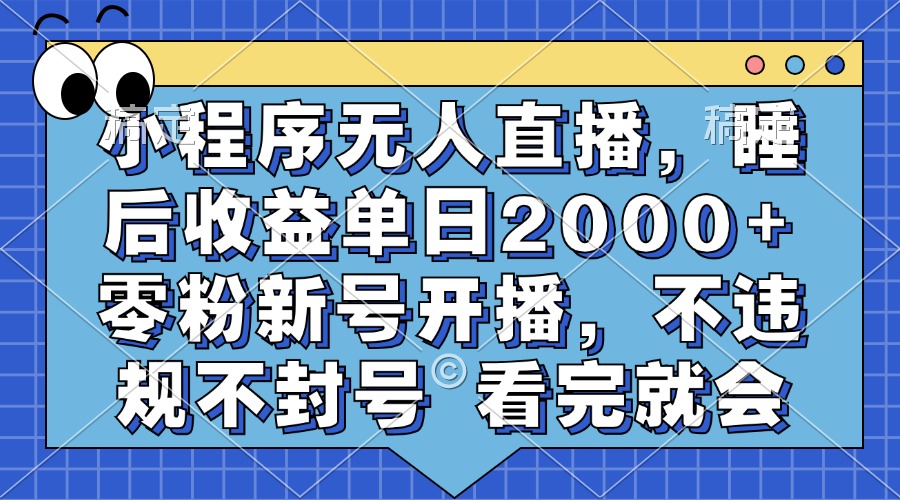 小程序无人直播，睡后收益单日2000+ 零粉新号开播，不违规不封号 看完就会-副业网创