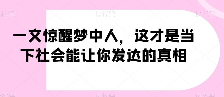 一文惊醒梦中人，这才是当下社会能让你发达的真相【公众号付费文章】-副业网创