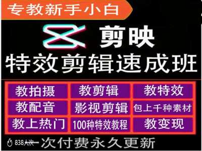 剪映特效教程和运营变现教程，特效剪辑速成班，专教新手小白-副业网创