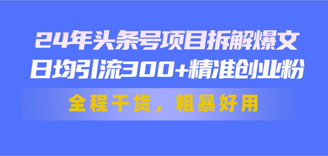 24年头条号项目拆解爆文，日均引流300+精准创业粉，全程干货，粗暴好用-副业网创