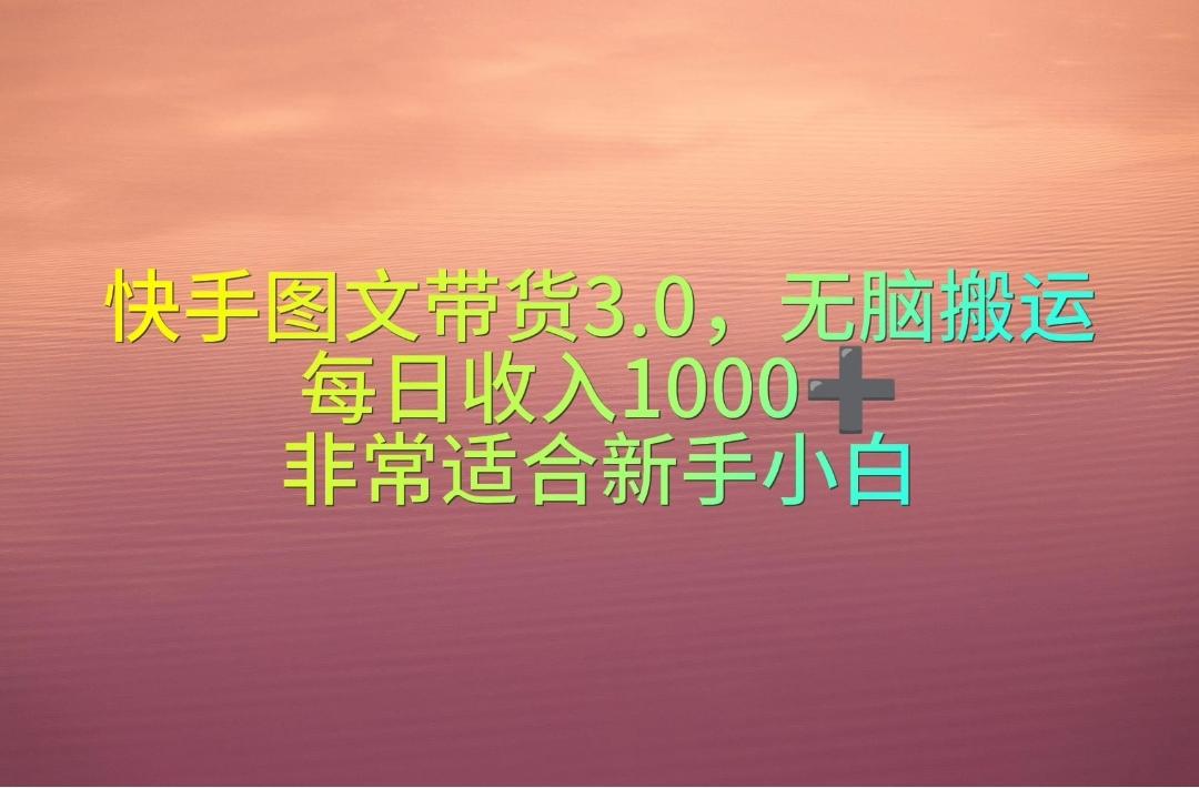 快手图文带货3.0，无脑搬运，每日收入1000＋，非常适合新手小白-副业网创