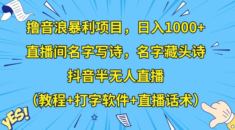 撸音浪暴利项目，日入1000+，直播间名字写诗，名字藏头诗，抖音半无人直播（教程+打字软件+直播话术）【揭秘】-副业网创