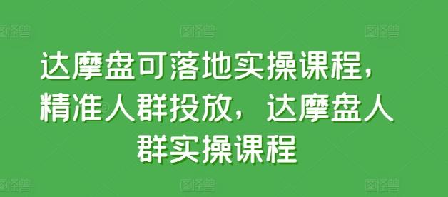 达摩盘可落地实操课程，精准人群投放，达摩盘人群实操课程-副业网创