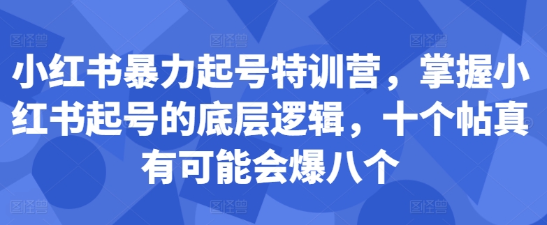 小红书暴力起号特训营，掌握小红书起号的底层逻辑，十个帖真有可能会爆八个-副业网创