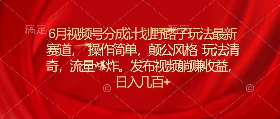 6月视频号分成计划野路子玩法最新赛道操作简单，颠公风格玩法清奇，流…-副业网创