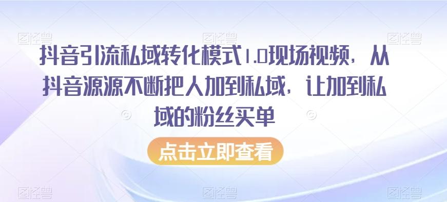抖音引流私域转化模式1.0现场视频，从抖音源源不断把人加到私域，让加到私域的粉丝买单-副业网创