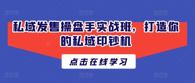 私域发售操盘手实战班，打造你的私域印钞机-副业网创