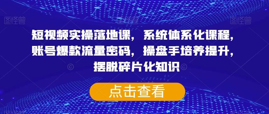 短视频实操落地课，系统体系化课程，账号爆款流量密码，操盘手培养提升，摆脱碎片化知识-副业网创