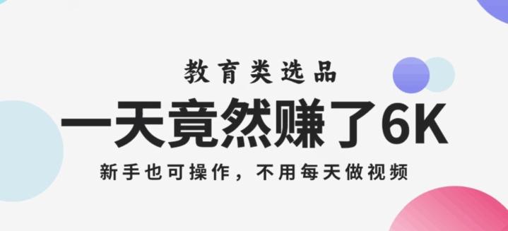 一天竟然赚了6000多，教育类选品，新手也可操作，更不用每天做短视频【揭秘】-副业网创
