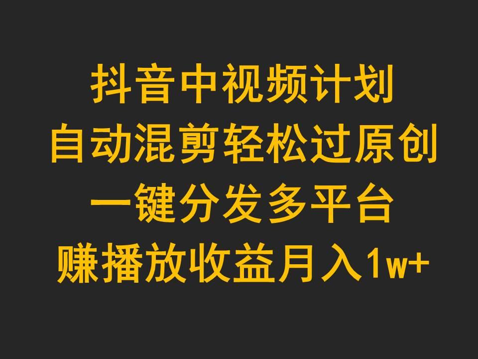 (9825期)抖音中视频计划，自动混剪轻松过原创，一键分发多平台赚播放收益，月入1w+-副业网创