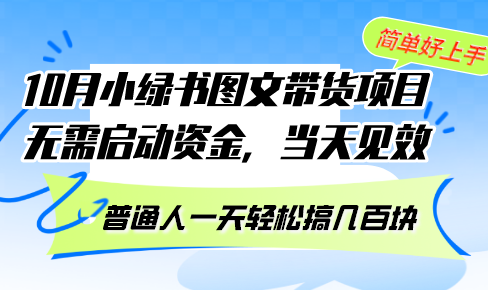 10月份小绿书图文带货项目 无需启动资金 当天见效 普通人一天轻松搞几百块-副业网创