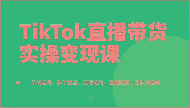 TikTok直播带货实操变现课：系统起号、科学复盘、变现链路、直播配置、团队搭建等-副业网创