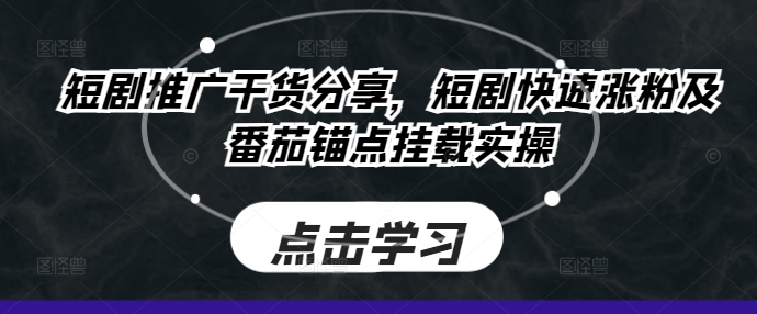 短剧推广干货分享，短剧快速涨粉及番茄锚点挂载实操-副业网创