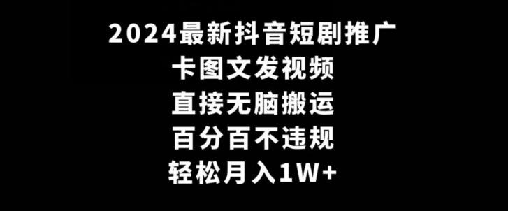 2024最新抖音短剧推广，卡图文发视频，直接无脑搬，百分百不违规，轻松月入1W+【揭秘】-副业网创