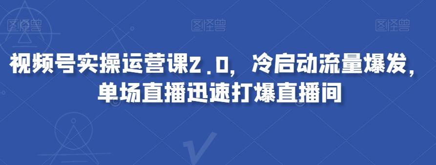 视频号实操运营课2.0，冷启动流量爆发，单场直播迅速打爆直播间-副业网创