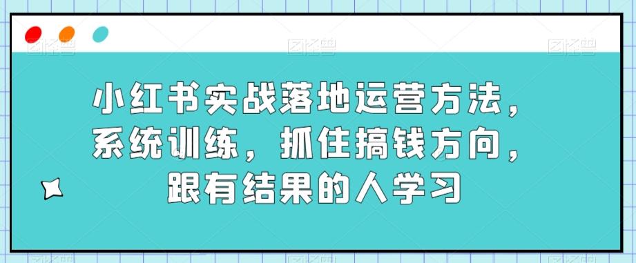 小红书实战落地运营方法，系统训练，抓住搞钱方向，跟有结果的人学习-副业网创