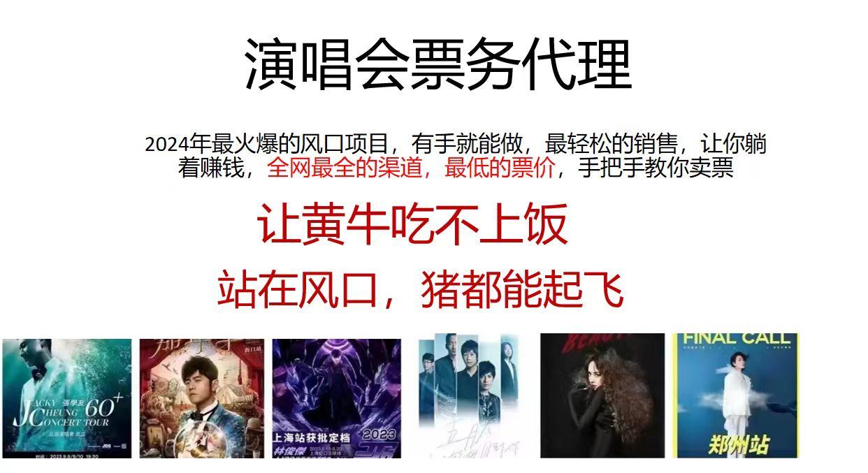 演唱会2024票务代理，全网最低的票价，手把手教你卖票，日入2000+-副业网创