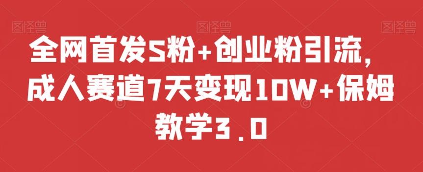 全网首发S粉+创业粉引流，成人赛道7天变现10W+保姆教学3.0【揭秘】-副业网创