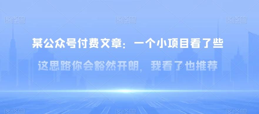 某公众号付费文章：一‮小个‬项目看了‮些这‬思‮你路‬会‮然豁‬开朗，我‮了看‬也推荐-副业网创