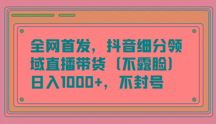 全网首发，抖音细分领域直播带货(不露脸)项目，日入1000+，不封号-副业网创
